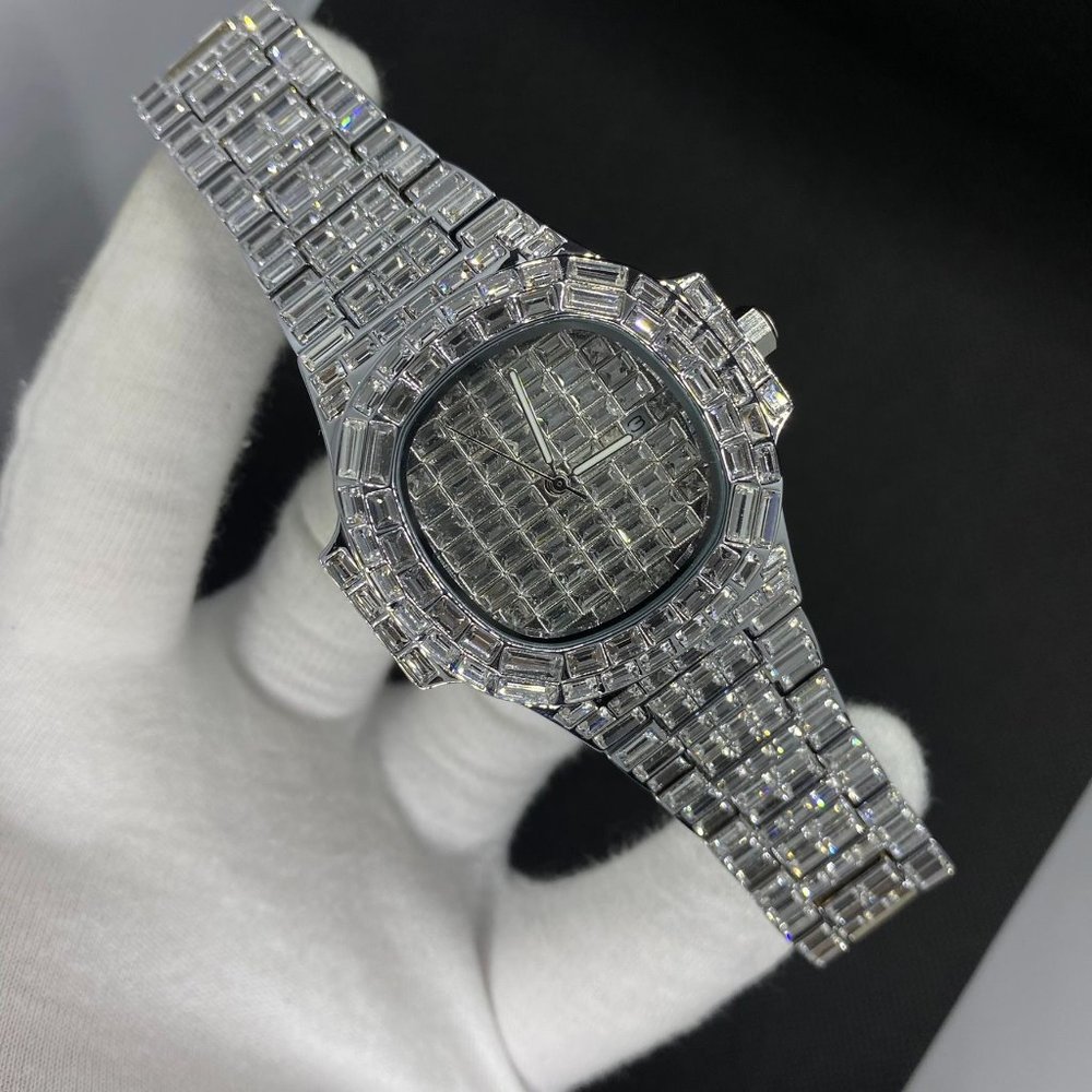 18K Real Fully Silver Lab Diamond Covered Men's Iced Out Luxury Brand Iced Out W